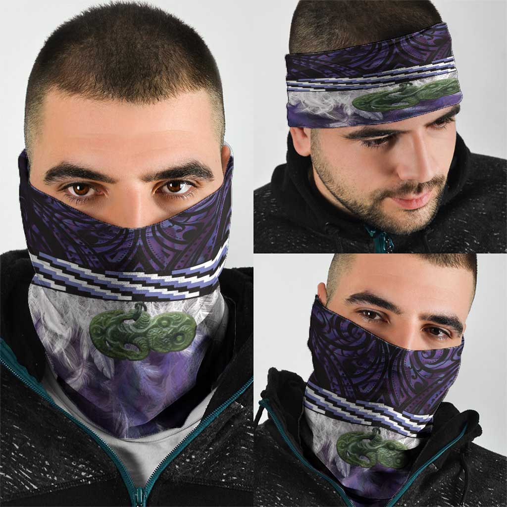 Purple Traditional Cloak Aotearoa Neck Gaiter Maori Paua Shell Korowai Pattern - Aussie Hoodie