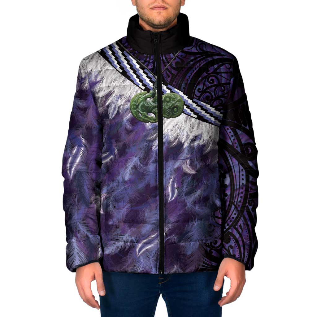 Purple Traditional Cloak Aotearoa Padded Jacket Maori Paua Shell Korowai Pattern - Aussie Hoodie
