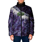 Purple Traditional Cloak Aotearoa Padded Jacket Maori Paua Shell Korowai Pattern - Aussie Hoodie