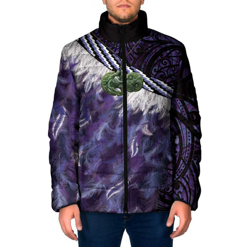 Purple Traditional Cloak Aotearoa Padded Jacket Maori Paua Shell Korowai Pattern - Aussie Hoodie