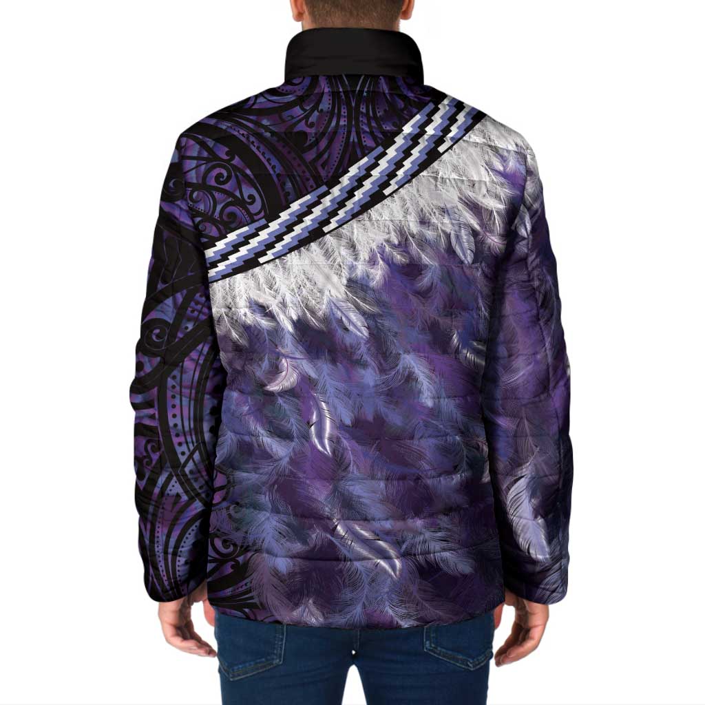 Purple Traditional Cloak Aotearoa Padded Jacket Maori Paua Shell Korowai Pattern - Aussie Hoodie