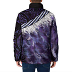 Purple Traditional Cloak Aotearoa Padded Jacket Maori Paua Shell Korowai Pattern - Aussie Hoodie