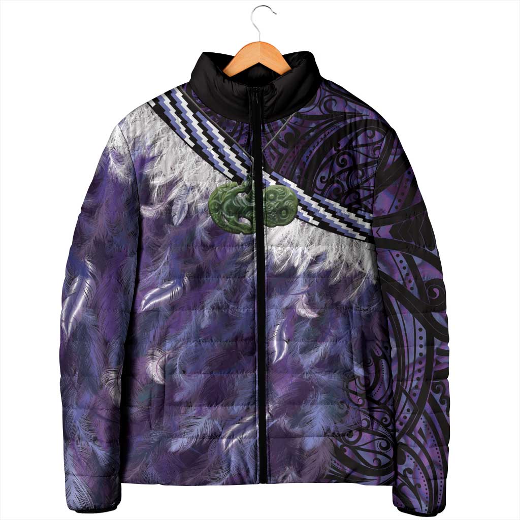 Purple Traditional Cloak Aotearoa Padded Jacket Maori Paua Shell Korowai Pattern - Aussie Hoodie