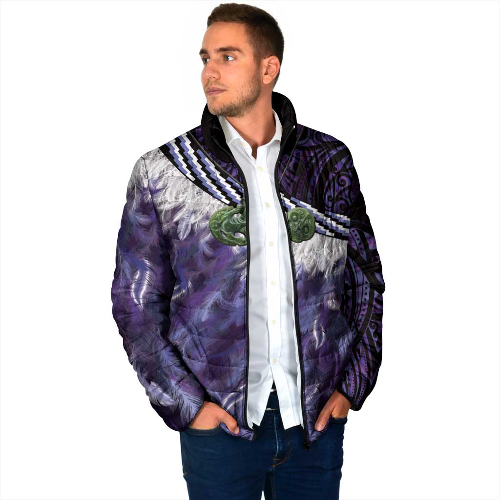 Purple Traditional Cloak Aotearoa Padded Jacket Maori Paua Shell Korowai Pattern - Aussie Hoodie