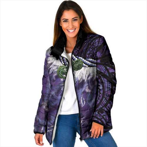 Purple Traditional Cloak Aotearoa Padded Jacket Maori Paua Shell Korowai Pattern - Aussie Hoodie