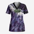 Purple Traditional Cloak Aotearoa Scrub Top Maori Paua Shell Korowai Pattern - Aussie Hoodie