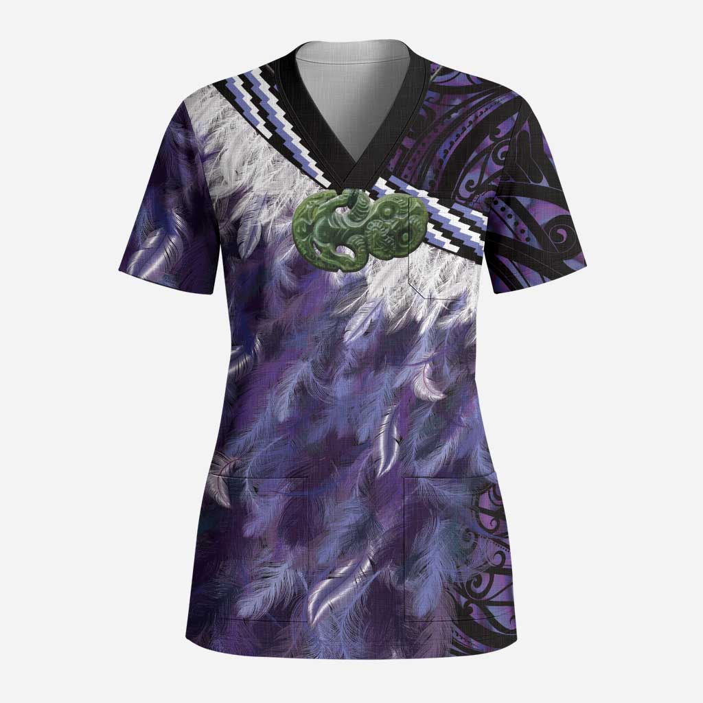 Purple Traditional Cloak Aotearoa Scrub Top Maori Paua Shell Korowai Pattern - Aussie Hoodie