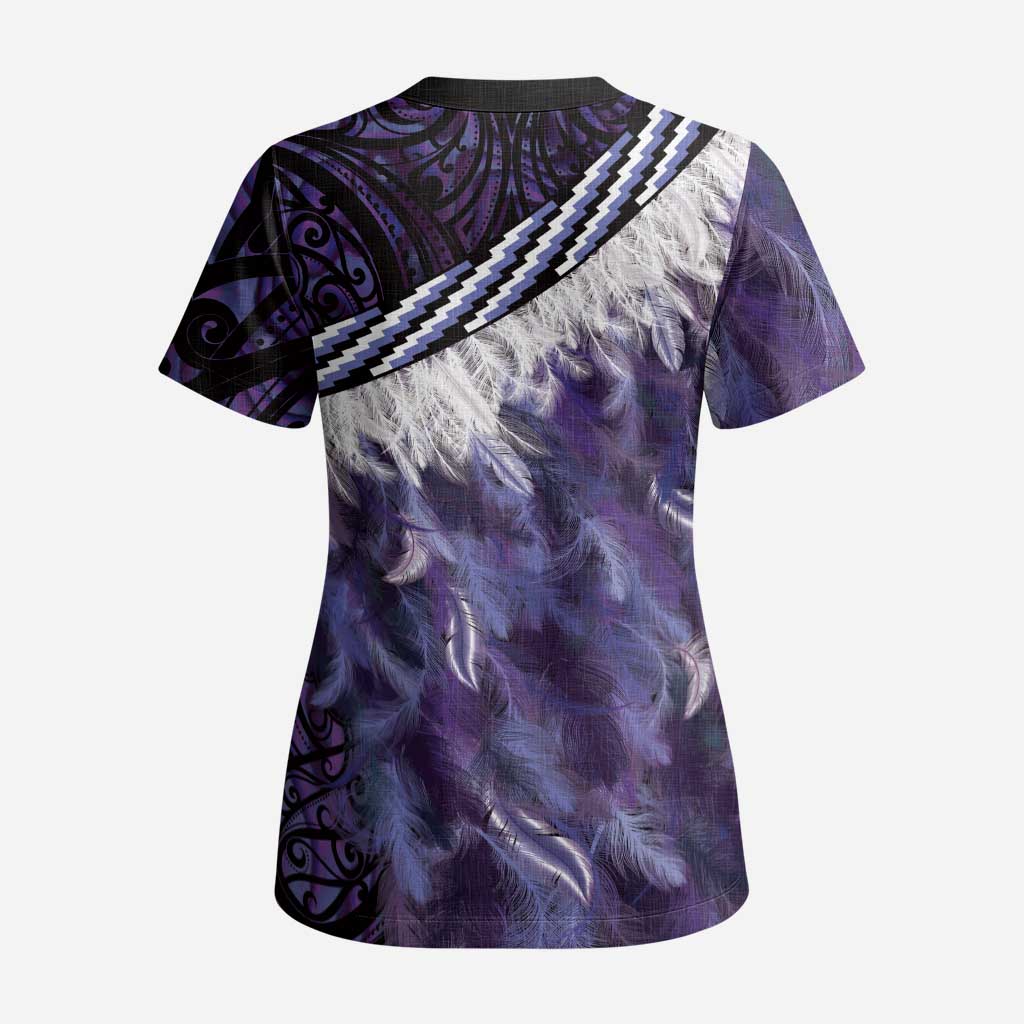 Purple Traditional Cloak Aotearoa Scrub Top Maori Paua Shell Korowai Pattern - Aussie Hoodie