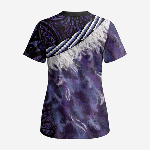 Purple Traditional Cloak Aotearoa Scrub Top Maori Paua Shell Korowai Pattern - Aussie Hoodie