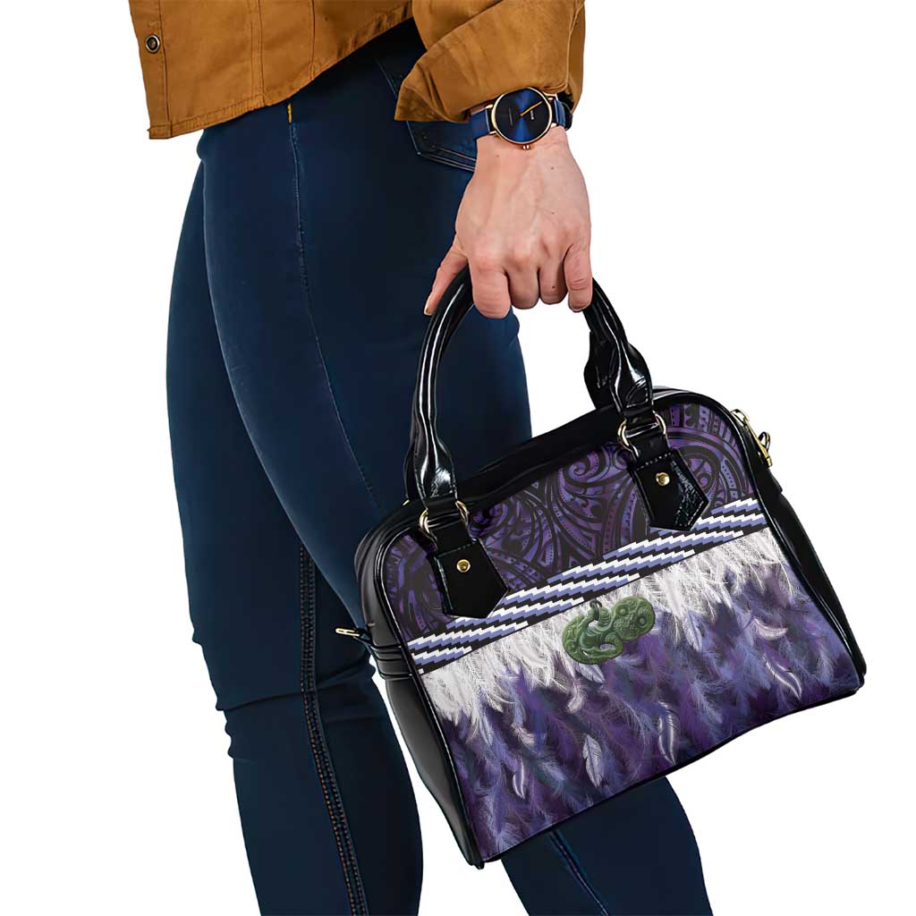 Purple Traditional Cloak Aotearoa Shoulder Handbag Maori Paua Shell Korowai Pattern
