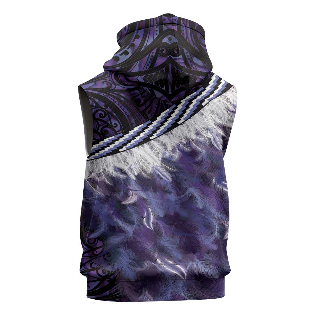 Purple Traditional Cloak Aotearoa Sleeveless Hoodie Maori Paua Shell Korowai Pattern - Aussie Hoodie