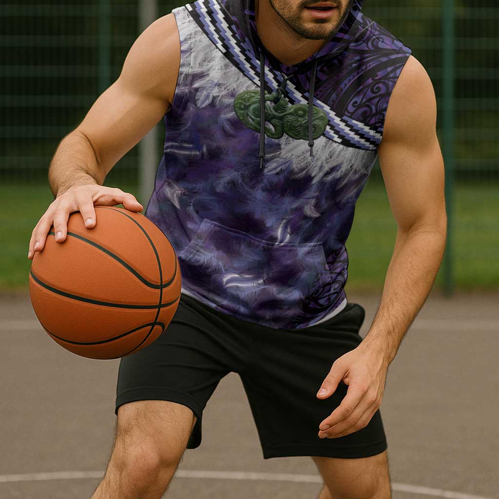 Purple Traditional Cloak Aotearoa Sleeveless Hoodie Maori Paua Shell Korowai Pattern - Aussie Hoodie