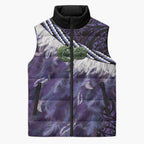 Purple Traditional Cloak Aotearoa Sleeveless Puffer Jacket Maori Paua Shell Korowai Pattern - Aussie Hoodie