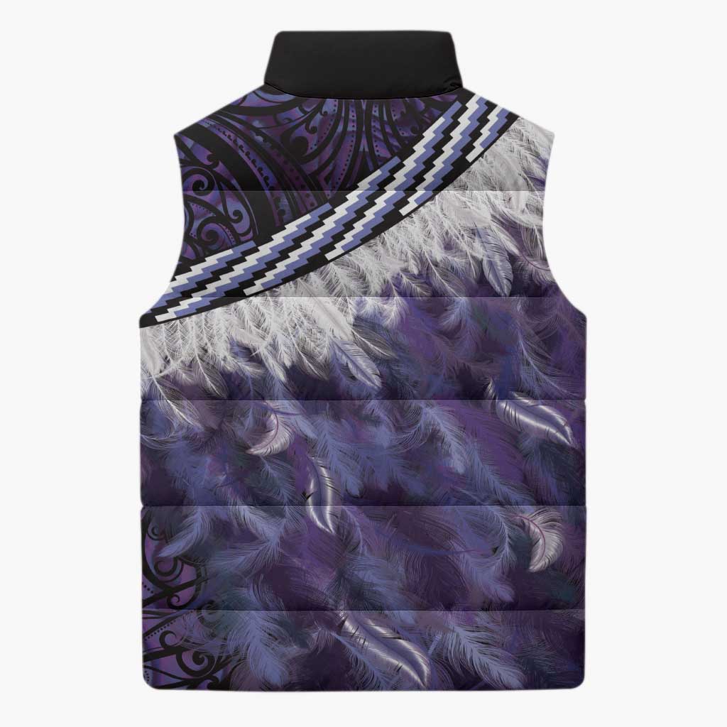 Purple Traditional Cloak Aotearoa Sleeveless Puffer Jacket Maori Paua Shell Korowai Pattern - Aussie Hoodie