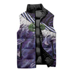 Purple Traditional Cloak Aotearoa Sleeveless Puffer Jacket Maori Paua Shell Korowai Pattern - Aussie Hoodie