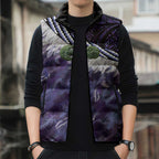 Purple Traditional Cloak Aotearoa Sleeveless Puffer Jacket Maori Paua Shell Korowai Pattern - Aussie Hoodie
