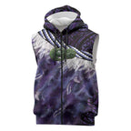 Purple Traditional Cloak Aotearoa Sleeveless Zip Hoodie Maori Paua Shell Korowai Pattern LT14