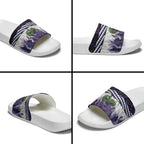 Purple Traditional Cloak Aotearoa Slide Sandals Maori Paua Shell Korowai Pattern - Aussie Hoodie