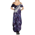 Purple Traditional Cloak Aotearoa Summer Maxi Dress Maori Paua Shell Korowai Pattern