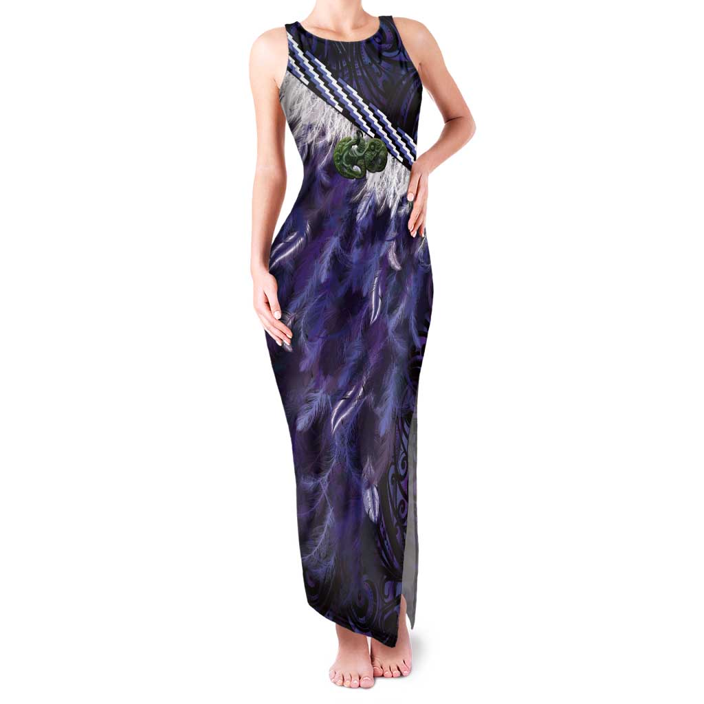 Purple Traditional Cloak Aotearoa Tank Maxi Dress Maori Paua Shell Korowai Pattern