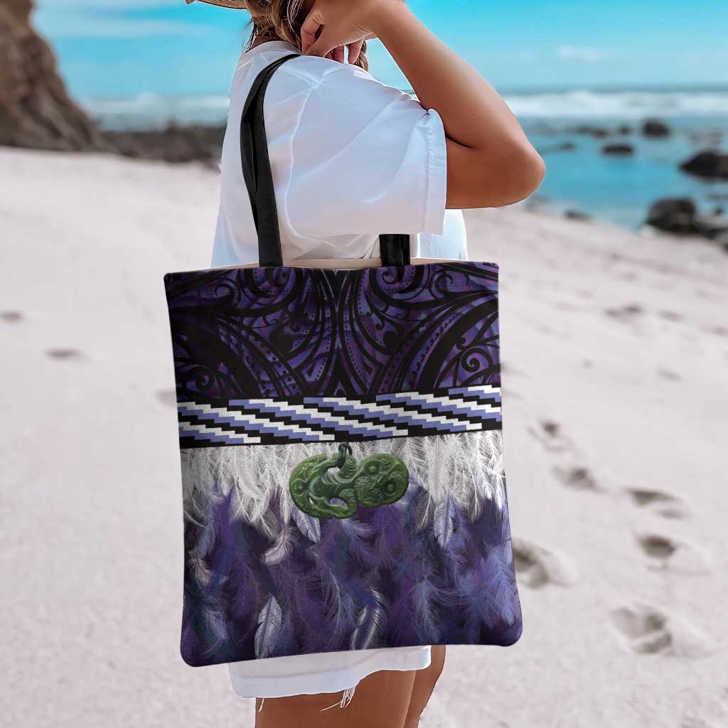Purple Traditional Cloak Aotearoa Tote Bag Maori Paua Shell Korowai Pattern - Aussie Hoodie