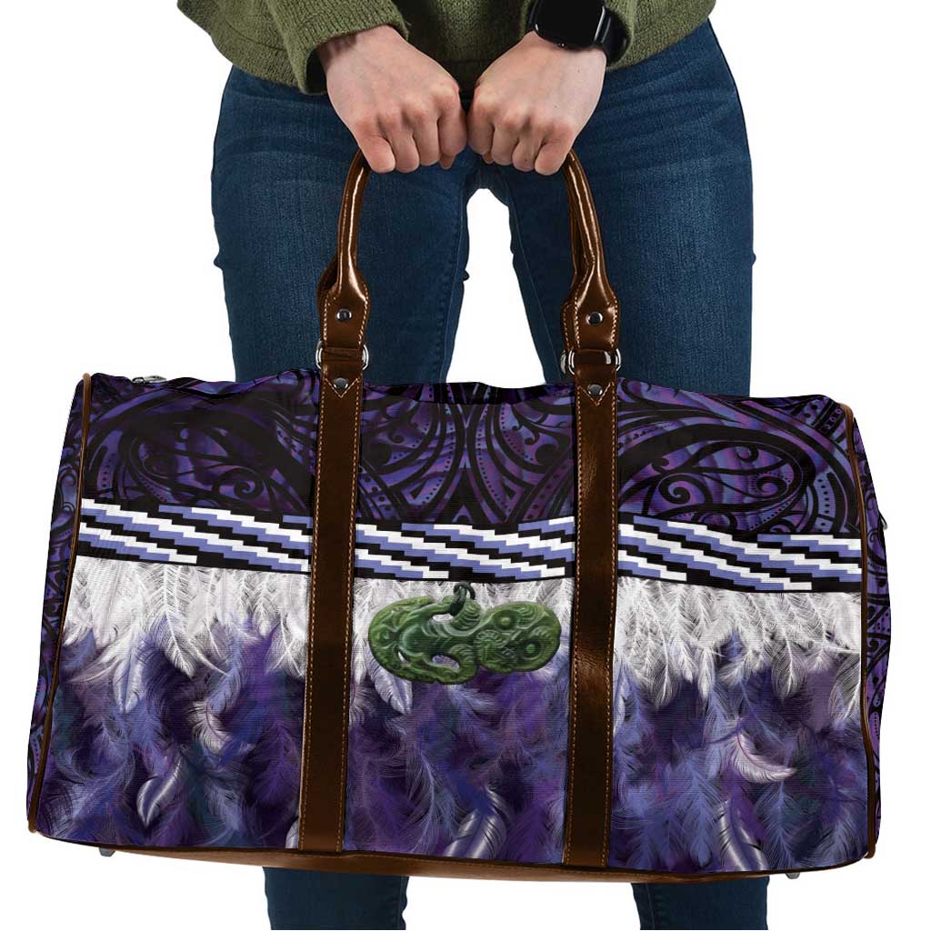 Purple Traditional Cloak Aotearoa Travel Bag Maori Paua Shell Korowai Pattern - Aussie Hoodie