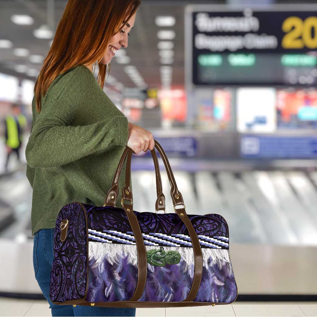 Purple Traditional Cloak Aotearoa Travel Bag Maori Paua Shell Korowai Pattern - Aussie Hoodie