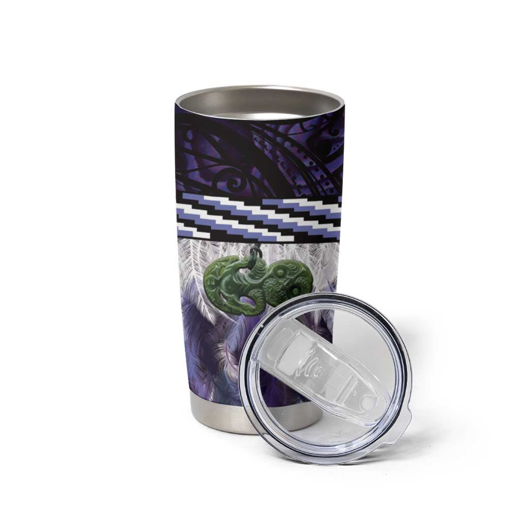 Purple Traditional Cloak Aotearoa Tumbler Cup Maori Paua Shell Korowai Pattern