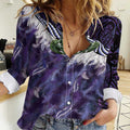 Purple Traditional Cloak Aotearoa Women Casual Shirt Maori Paua Shell Korowai Pattern