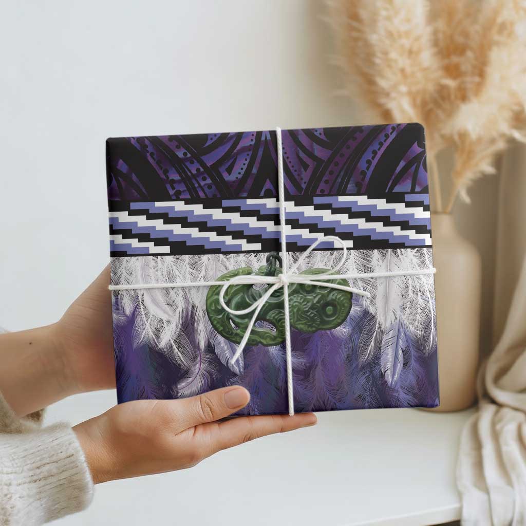 Purple Traditional Cloak Aotearoa Wrapping Paper Maori Paua Shell Korowai Pattern - Aussie Hoodie