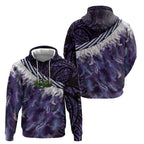 Purple Traditional Cloak Aotearoa Zip Hoodie Maori Paua Shell Korowai Pattern