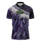 Purple Traditional Cloak Aotearoa Zipper Polo Shirt Maori Paua Shell Korowai Pattern - Aussie Hoodie