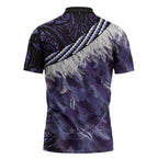 Purple Traditional Cloak Aotearoa Zipper Polo Shirt Maori Paua Shell Korowai Pattern - Aussie Hoodie