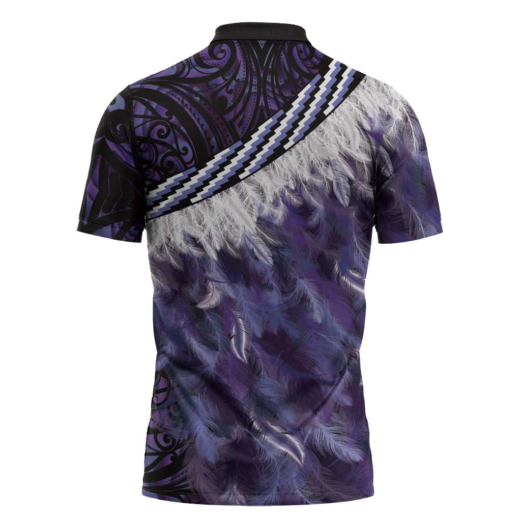Purple Traditional Cloak Aotearoa Zipper Polo Shirt Maori Paua Shell Korowai Pattern - Aussie Hoodie