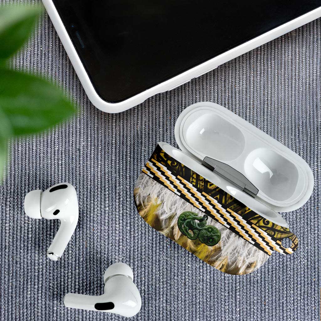 Yellow Traditional Cloak Aotearoa AirPods Case Maori Paua Shell Korowai Pattern - Aussie Hoodie