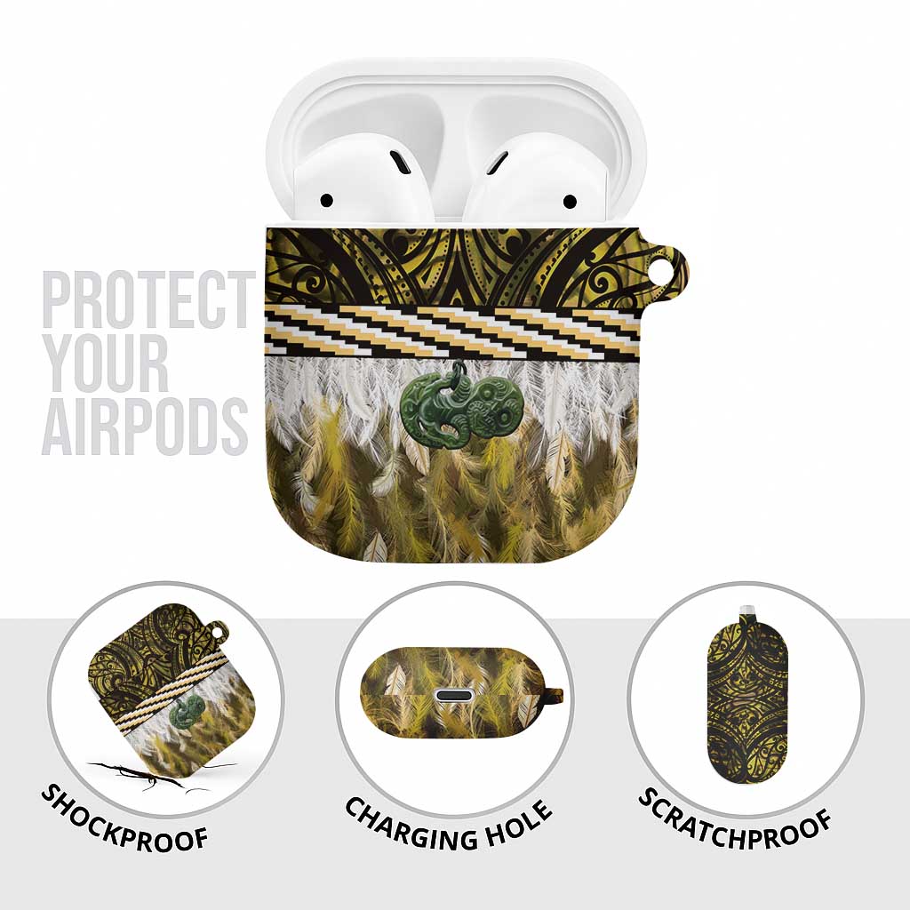 Yellow Traditional Cloak Aotearoa AirPods Case Maori Paua Shell Korowai Pattern - Aussie Hoodie