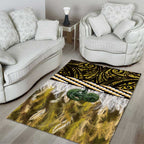 Yellow Traditional Cloak Aotearoa Area Rug Maori Paua Shell Korowai Pattern