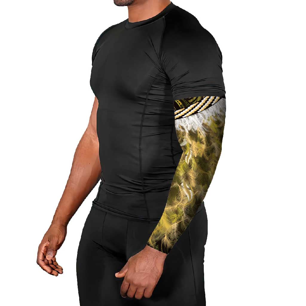 Yellow Traditional Cloak Aotearoa Arm Sleeves Maori Paua Shell Korowai Pattern - Aussie Hoodie