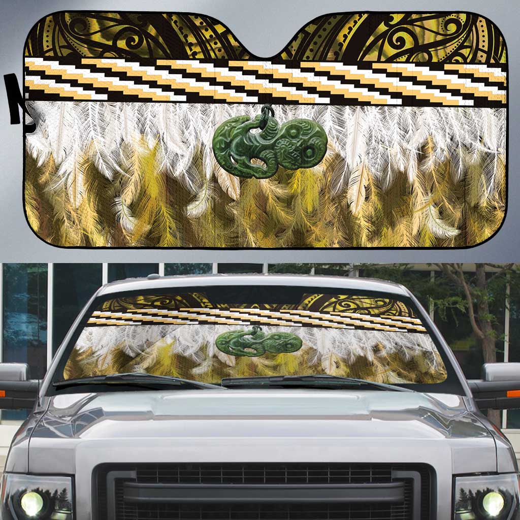 Yellow Traditional Cloak Aotearoa Auto Sun Shade Maori Paua Shell Korowai Pattern - Aussie Hoodie