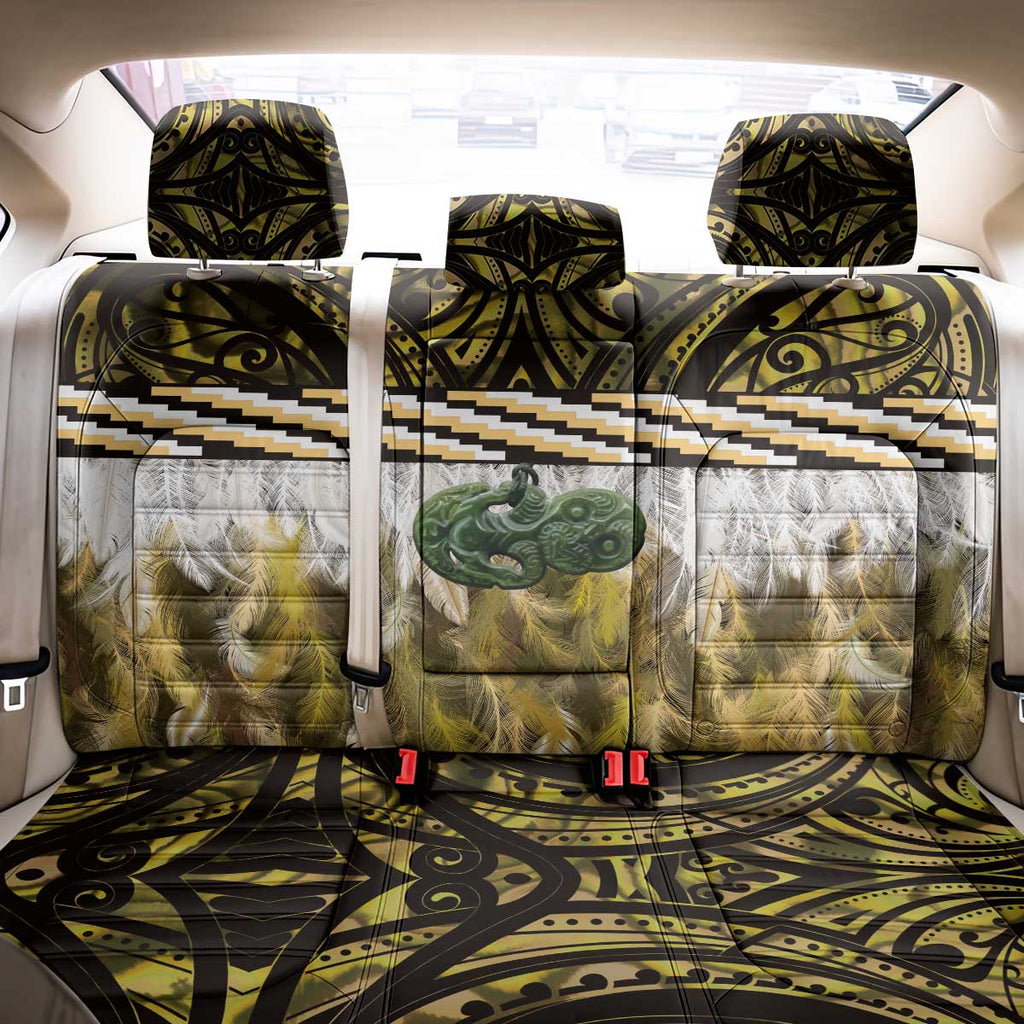 Yellow Traditional Cloak Aotearoa Back Car Seat Cover Maori Paua Shell Korowai Pattern