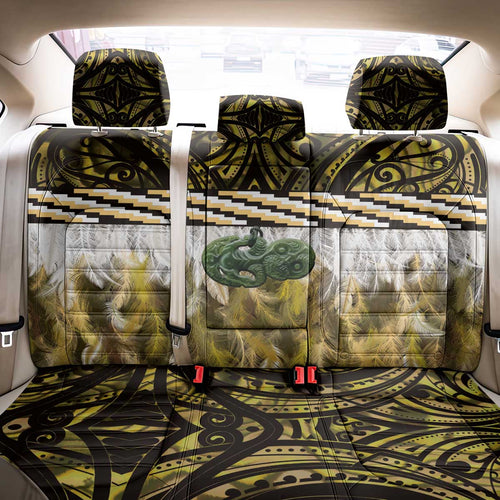 Yellow Traditional Cloak Aotearoa Back Car Seat Cover Maori Paua Shell Korowai Pattern