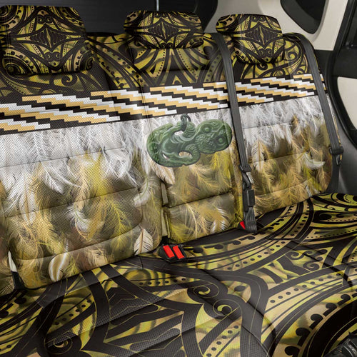Yellow Traditional Cloak Aotearoa Back Car Seat Cover Maori Paua Shell Korowai Pattern