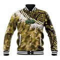 Yellow Traditional Cloak Aotearoa Baseball Jacket Maori Paua Shell Korowai Pattern