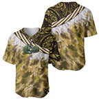 Yellow Traditional Cloak Aotearoa Baseball Jersey Maori Paua Shell Korowai Pattern