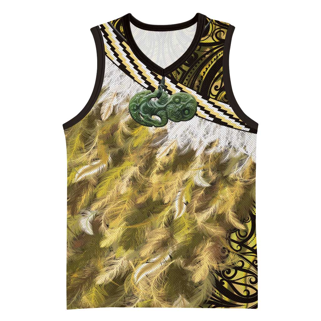 Yellow Traditional Cloak Aotearoa Basketball Jersey Maori Paua Shell Korowai Pattern - Aussie Hoodie