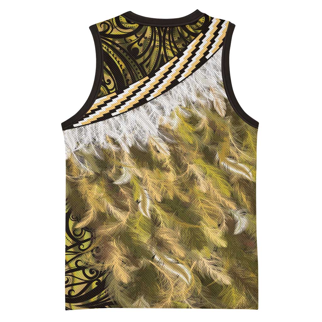 Yellow Traditional Cloak Aotearoa Basketball Jersey Maori Paua Shell Korowai Pattern - Aussie Hoodie