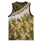 Yellow Traditional Cloak Aotearoa Basketball Jersey Maori Paua Shell Korowai Pattern - Aussie Hoodie