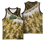 Yellow Traditional Cloak Aotearoa Basketball Jersey Maori Paua Shell Korowai Pattern - Aussie Hoodie