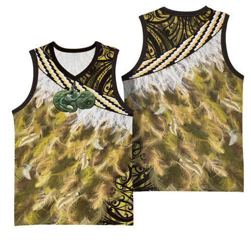 Yellow Traditional Cloak Aotearoa Basketball Jersey Maori Paua Shell Korowai Pattern - Aussie Hoodie