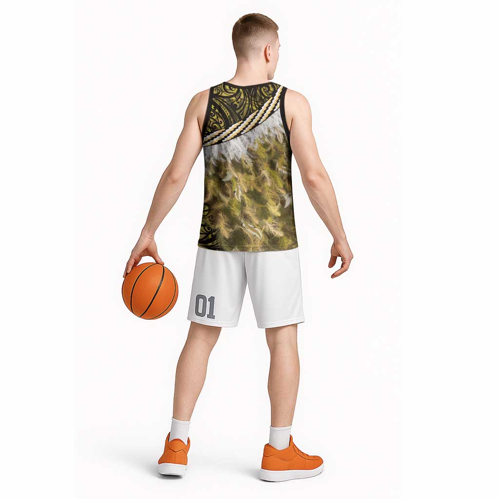 Yellow Traditional Cloak Aotearoa Basketball Jersey Maori Paua Shell Korowai Pattern - Aussie Hoodie